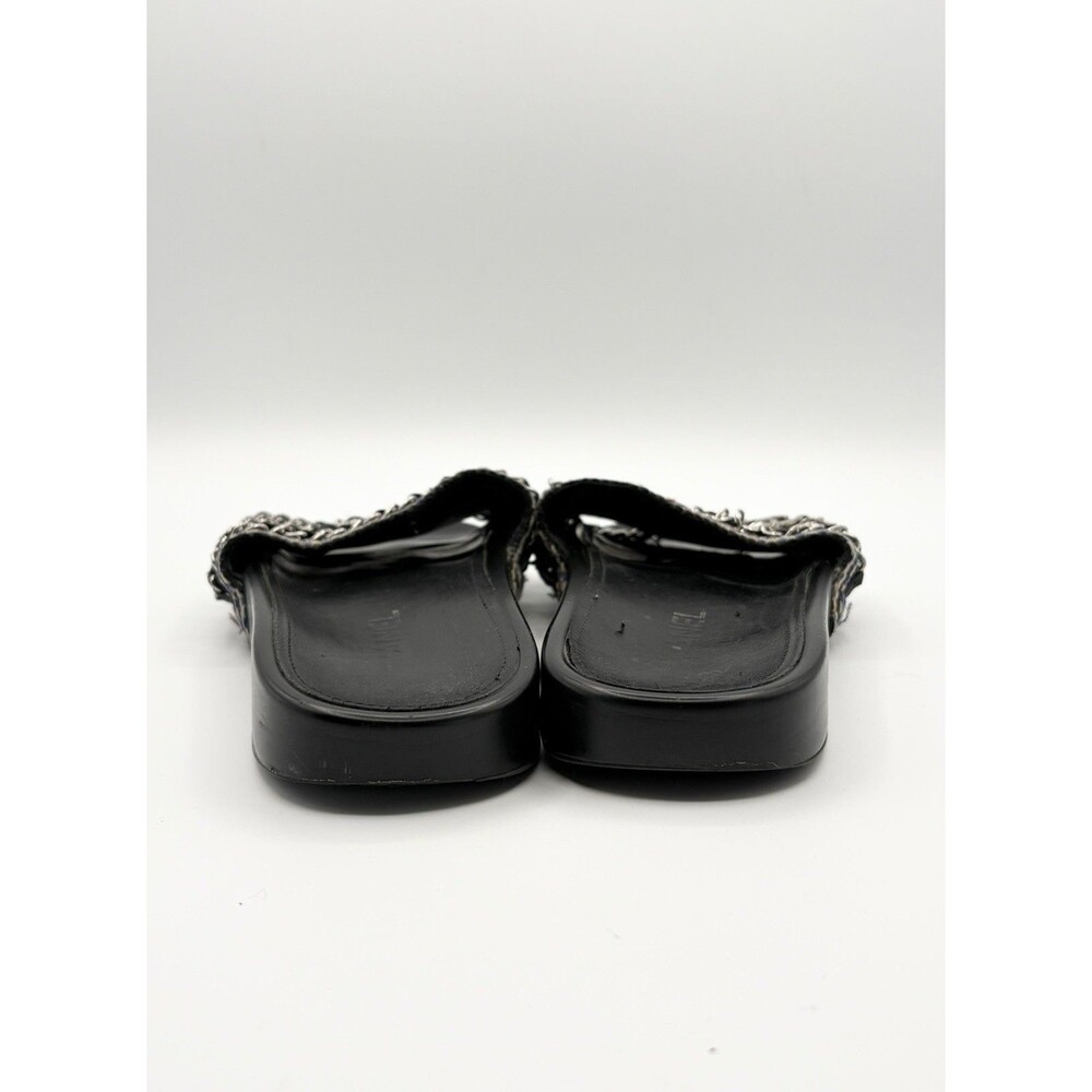 Chanel Black Tweed Tropiconic Chain Flat Slides Sandals Pink & Blue Accent EU 38 - Picture 9 of 11